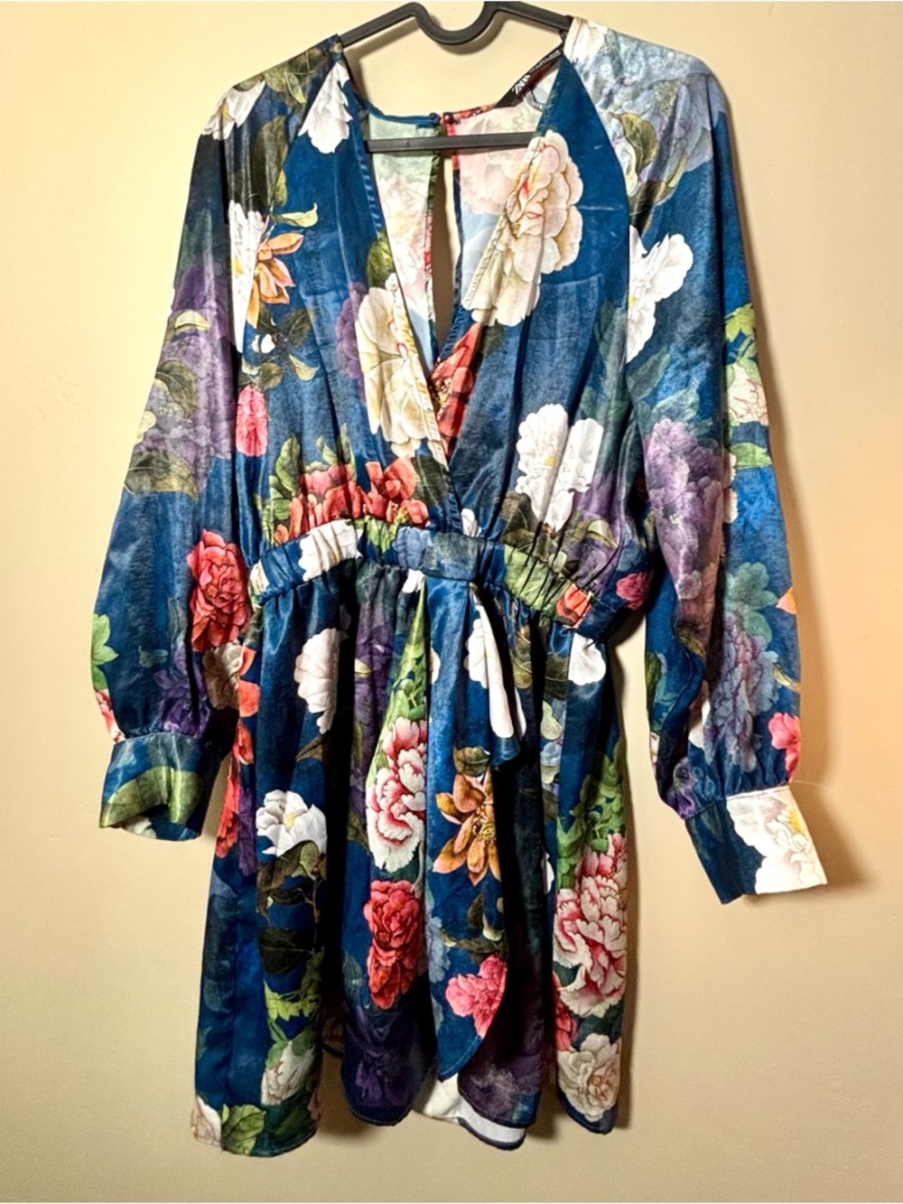 Zara Teal Floral Satin Romper - Picture 6 of 13